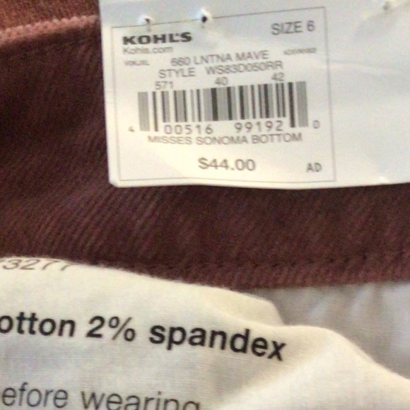 Sonoma Mauve Pink High Rise Skinny Corduroy Pants NWT - Picture 9 of 10
